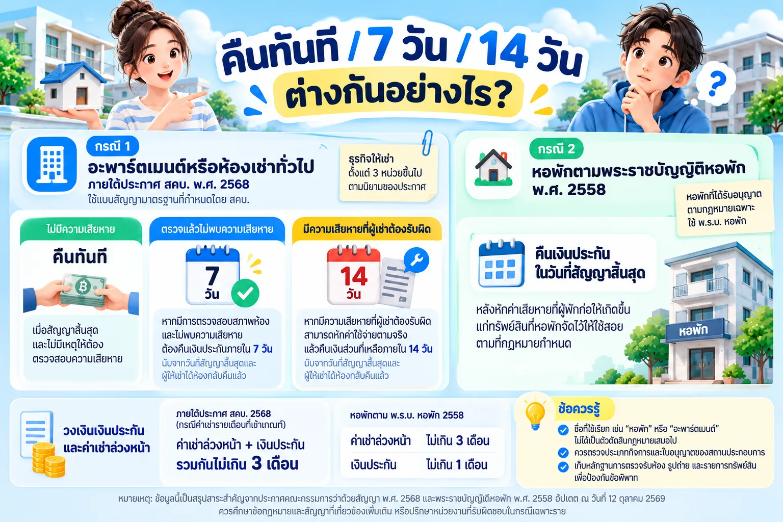Infographic เปรียบเทียบการคืนเงินประกันเช่า